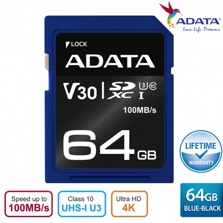 ADATA V30S SDXC UHS-I U3 Class10 R100 W60 Premier Pro - 64GB