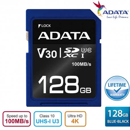 ADATA V30S SDXC UHS-I U3 Class10 R100 W60 Premier Pro - 128GB