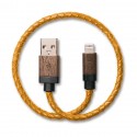 ALTO Kabel Data & Charger Lightning Braided Kulit Asli + Kayu - Apple MFi-Certified – 0.3 Meter Light Brown