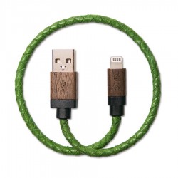 ALTO Kabel Data & Charger Lightning Braided Kulit Asli + Kayu - Apple MFi-Certified – 0.3 Meter Green