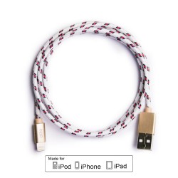 ALTO Kabel Data & Charger Lightning Fabric Braided - Apple MFi-Certified – 1meter White-Gold