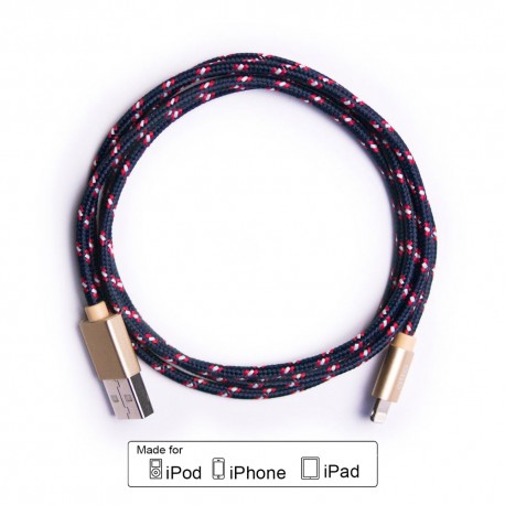 ALTO Kabel Data & Charger Lightning Fabric Braided - Apple MFi-Certified – 1meter Navy-Gold