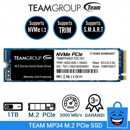 TEAM SSD MP34 M.2 2280 PCIe Gen3x4 NVMe 1.3 - 1TB