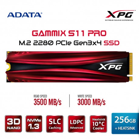 Adata XPG SSD 256GB Gammix S11 Pro PCIe Gen3x4 M.2 2280 Heatsink