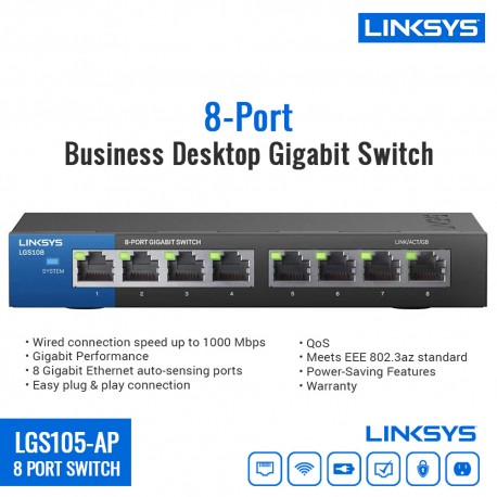 Linksys LGS108-AP 8-Port Business Desktop Gigabit Switch