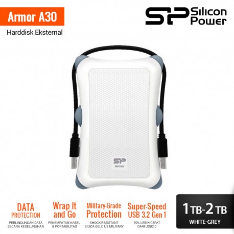 Silicon Power Armor A30 Harddisk Eksternal USB3.2 - 1TB-2TB White