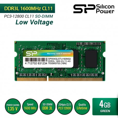 Silicon Power DDR3L Low Voltage 1600 SO-DIMM RAM Laptop - 4GB