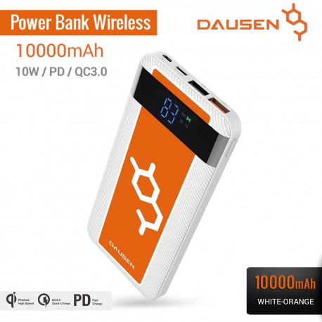 Dausen Power Bank Wireless 10000mAh 10W-PD-QC3.0 - Orange Dopamine 