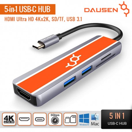 DAUSEN 5-in-1 USB-C Hub HDMI Ultra HD 4K, SD/TF, USB3.1