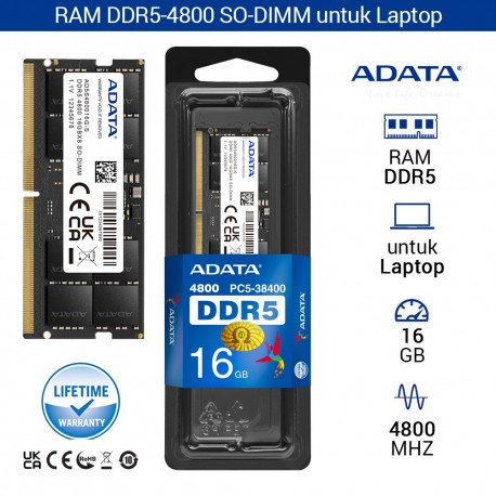 ADATA DDR5 4800 Mhz SO-DIMM RAM untuk Laptop - 16GB Hitam