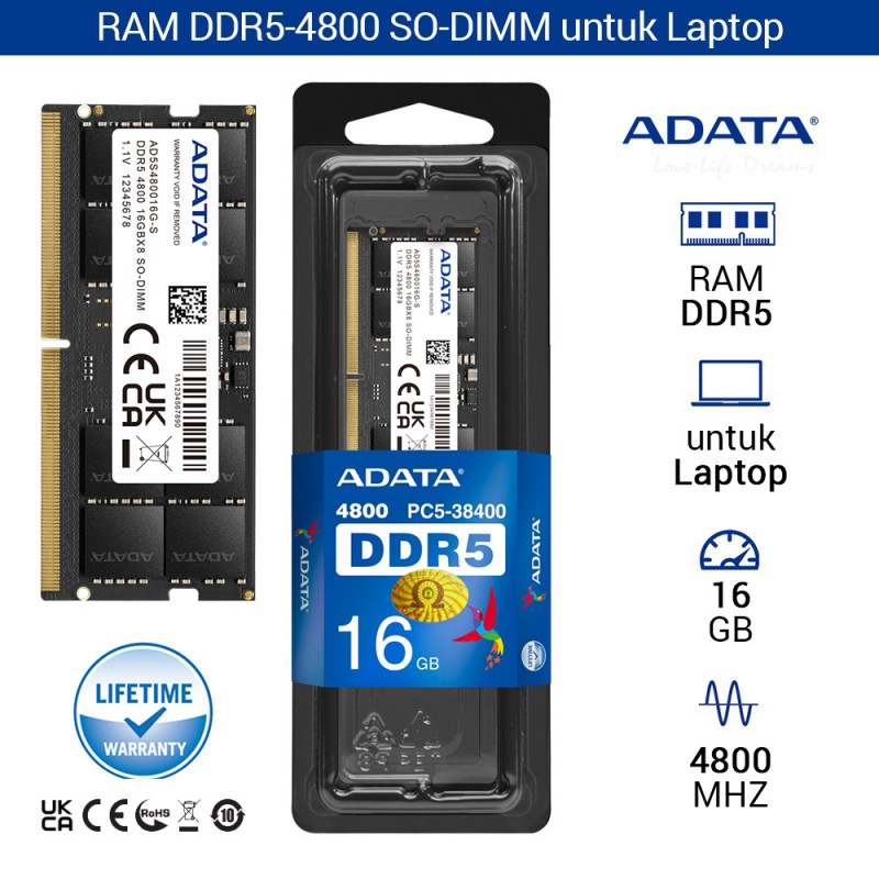 ADATA SO-DIMM RAM Laptop – 16GB Hitam Single Tray