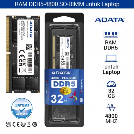 ADATA DDR5 4800 Mhz SO-DIMM RAM untuk Laptop - 32GB Hitam