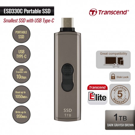 Transcend ESD310C SSD Eksternal Dual USB Tipe-A dan Tipe-C 1TB