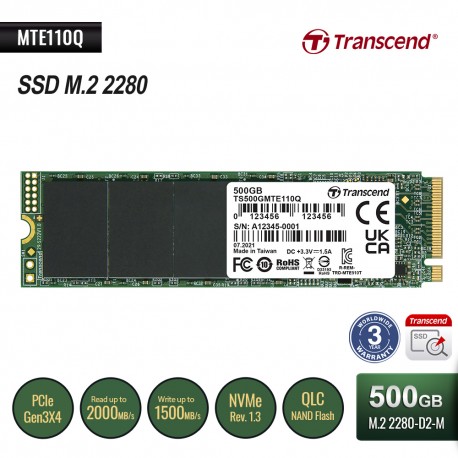 Transcend MTE110Q SSD M.2 2280 PCIe Gen3x4 NVMe QLC 500GB