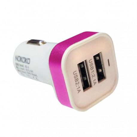 Car Charger 2 USB Port Power Adapter Square Head 3.1 A - Putih Pink