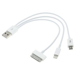 OptimuZ Kabel 3 IN 1 - Micro USB, Lightning 8pin dan 30pin - Putih