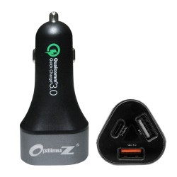 OptimuZ QC-124T Car Charger 3 Port + Type-C Quick Charge 3.0 - Black