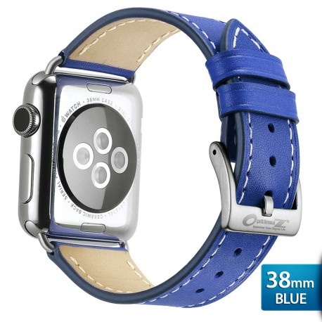 OptimuZ Premium Genuine Italy Leather Watch Band Strap for Apple Watch - 38mm Blue