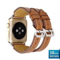OptimuZ Premium Double Strap Leather Watch Band Strap for Apple Watch - 38mm Brown