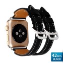 OptimuZ Premium Double Strap Leather Watch Band Strap for Apple Watch - 42mm Black