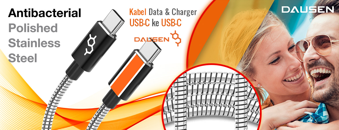 DAUSEN Kabel Data & Charger USB-C ke USB-C - Stainless Steel metal braided