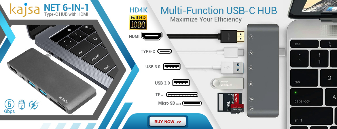 Kajsa HUB USB Tipe-C NET 6 in 1
