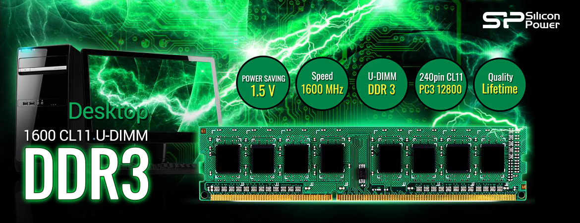 Silicon Power DDR3 1600MHz CL11 PC3-12800 UDIMM - 8GB