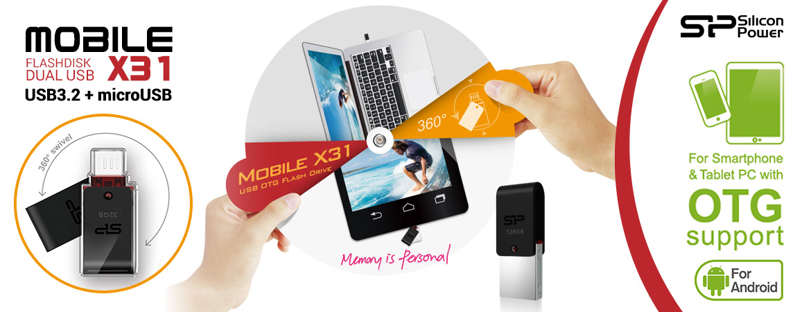 Silicon Power Mobile X31 Flashdisk OTG USB3.2 + microUSB 16GB-128GB Black